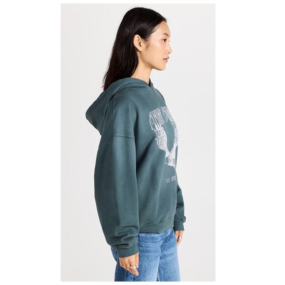 NWT Anine Bing Ash Hoodie Eagle - Faded Emerald Green Size XS - Picture 3 of 11